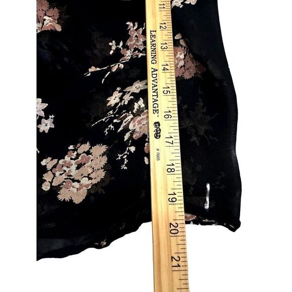 Lucky Brand Semi Sheer Floral Smocked Long Sleeve V-Neck Black Top Sz XS EUC - Picture 7 of 9